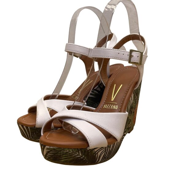 Vizzano Women’s White Faux Leather Tropical Pineapple Print Wedge Sandals Size 6 - Picture 3 of 11
